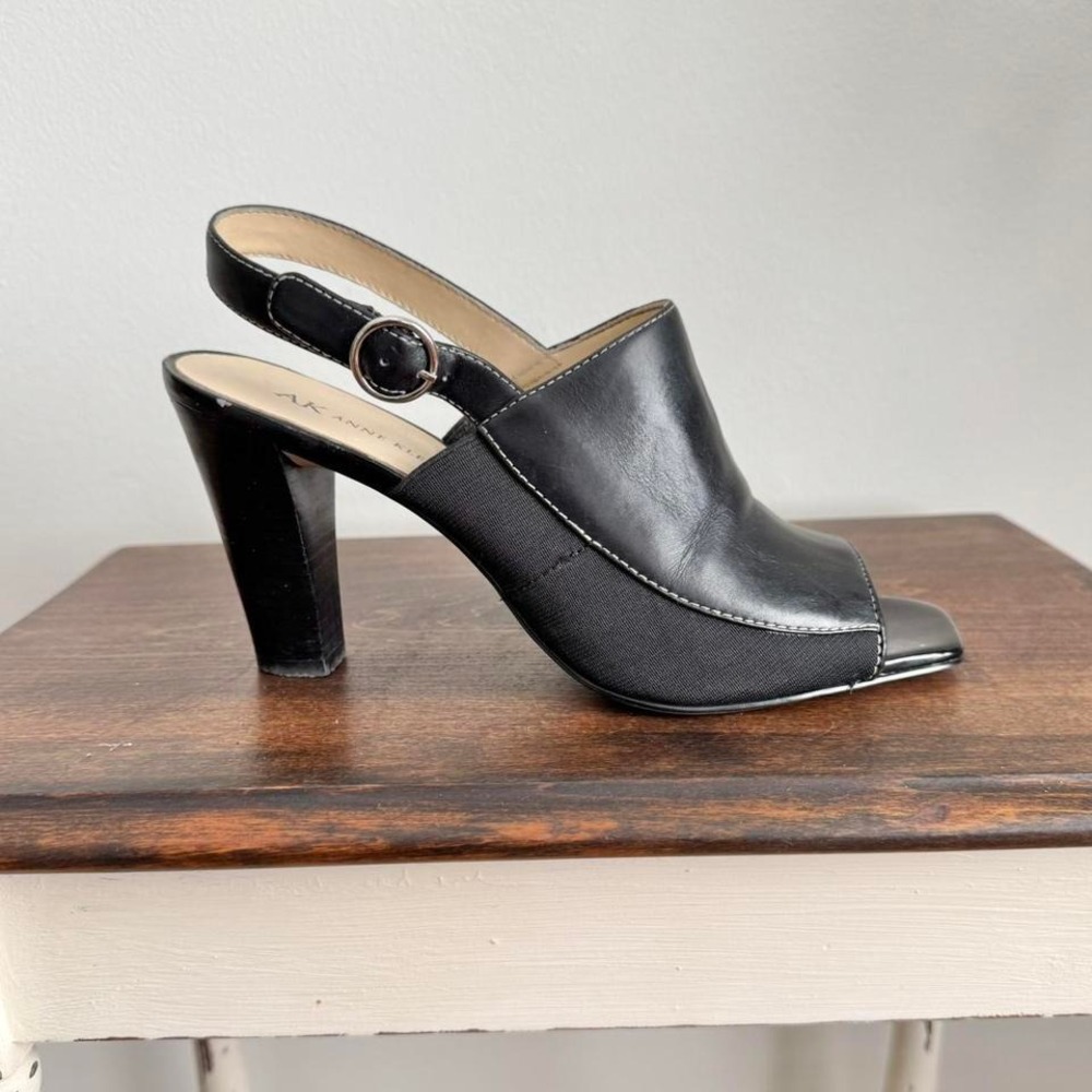 Black Leather Peeptoe Slingback Heel Size 9‎ Minimal 90